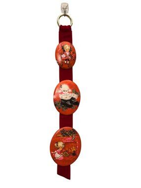 VTG Christmas Wall Hanging w/ Velvet Ribbon & Festive Illustrations 18 Inches